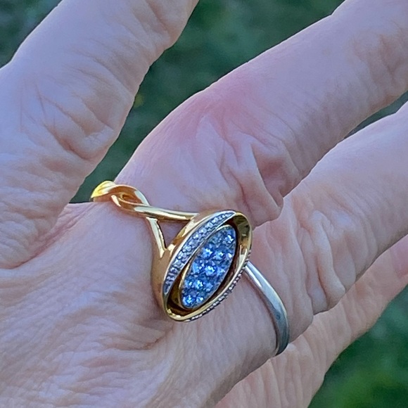 Danbury Mint blue birthstone Diamond flip ring initial K 14kt gold plated sz 7 - Picture 3 of 16